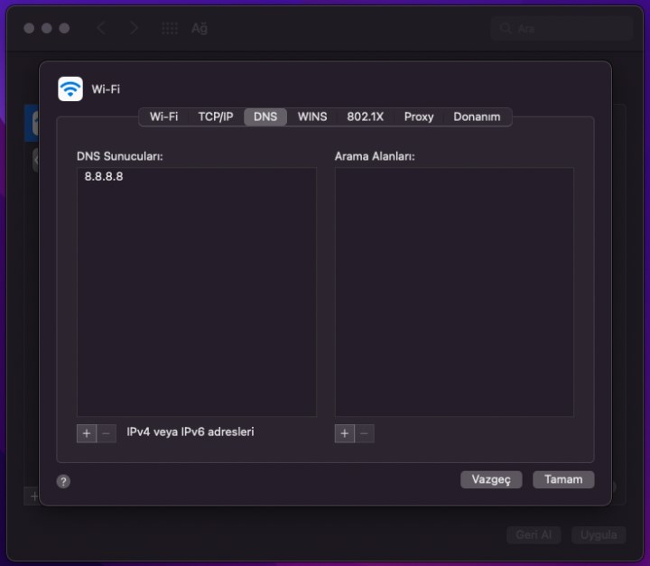 Mac DNS ayarları