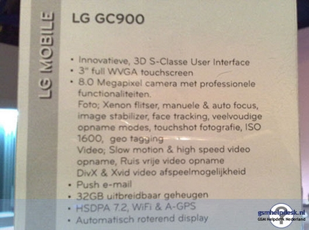 LG'nin 8 MP kameralı telefonu GC900'ün detayları internete sızdırıldı