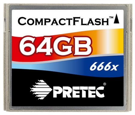 Pretec 666x'lik CompactFlash kartıyla hız rekorunu tazeledi; 100 MB/sn transfer hızı