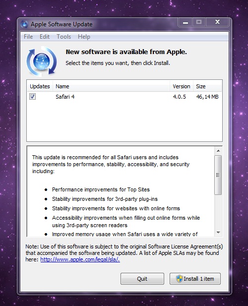 Apple, Safari 4.0.5'i yayınladı
