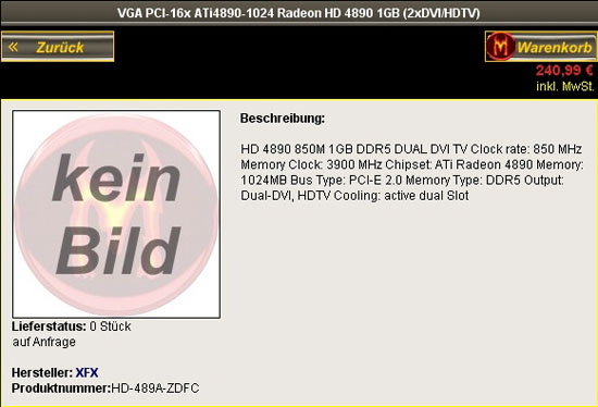 XFX'in Radeon HD 4890 modeli listelere girmeye başladı