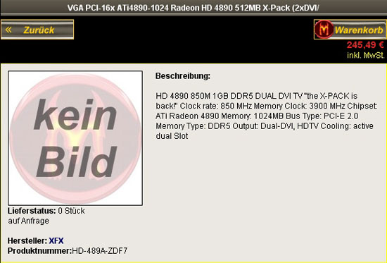 XFX'in Radeon HD 4890 modeli listelere girmeye başladı