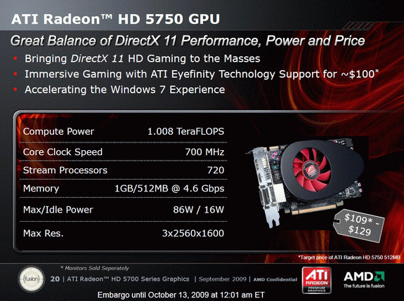 ATi Radeon HD 5750 109$'lık etiket fiyatıyla kullanıma sunuluyor