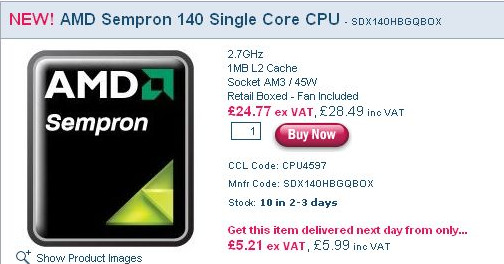 AMD Sempron 140; Firmanın tek çekirdekli 45nm işlemcisi satışa sunuluyor