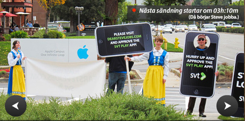 İsveç SVT televizyonundan bazı çalışanlar Apple merkezinin önüne kamp kurdu
