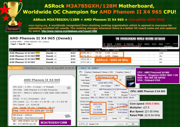 AMD'nin 785G yonga seti hız aşırtma konusunda da iddialı, Phenom II X4 965 BE ile 6.1GHz görüldü