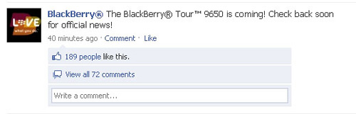 Blackberry Tour 9650 geliyor