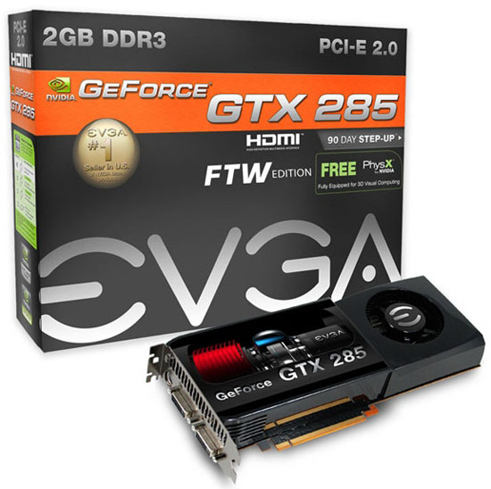 EVGA 2GB GDDR3 bellekli GeForce GTX 285 FTW modelini duyurdu