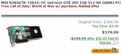 GeForce GTX 285'in fiyatı 350$ seviyesine kadar geriledi