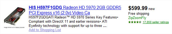 HIS Radeon HD 5970 599$ seviyesinden listelere girmeye başladı