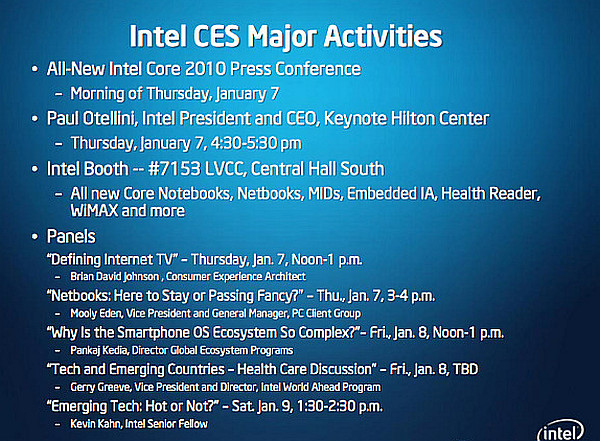 Intel'in CES 2010 fuar programı açıklandı