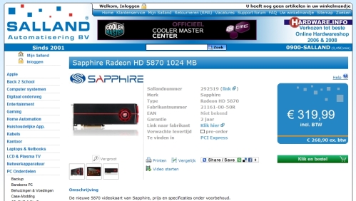 Sapphire Radeon HD 5870 ön-sipariş listelerinde görünmeye başladı