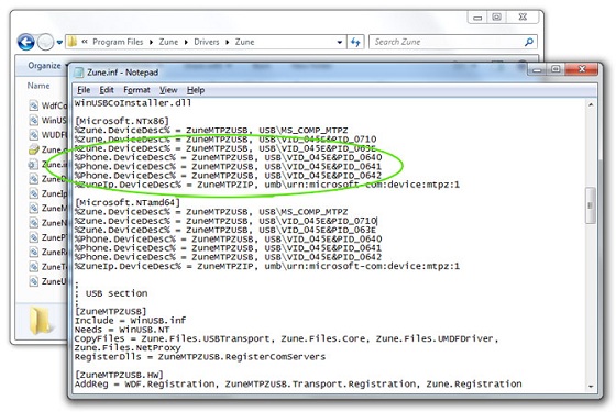 zune.inf dosyasının içersindeki bu satırlar Zune Phone'un mu habercisi ?