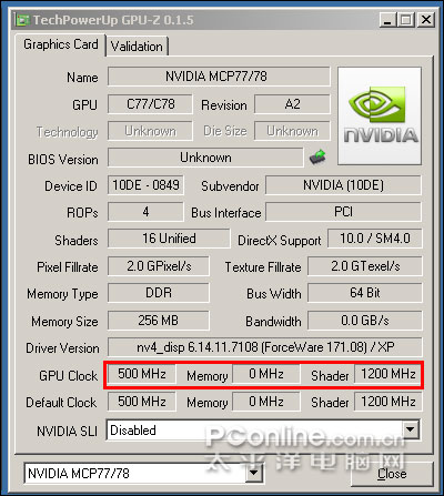 Nvidia MCP78'in IGP'si 500MHz'de çalışıyor