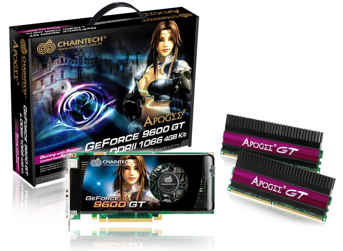 Chaintech GeForce 9600GT'nin yanında 4GB'lık 1066MHz DDR2 bellek kiti veriyor