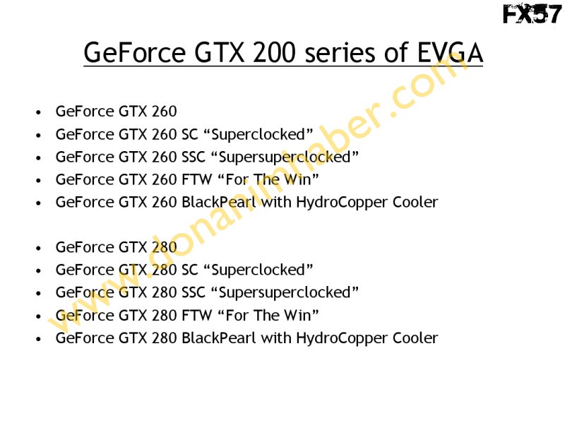 EVGA'nın GeForce GTX 200 serisi 10 modelden oluşuyor