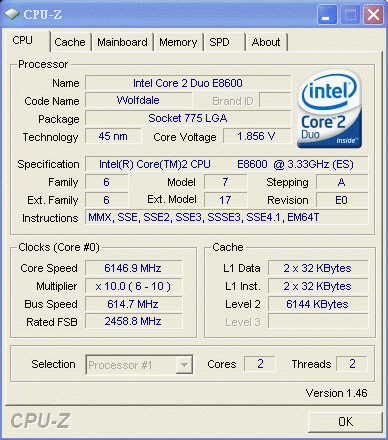 Intel'in Core 2 Duo E8600 işlemcisi 6.14GHz'i gördü