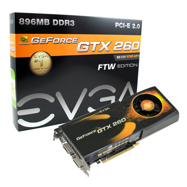 EVGA'nın GeForce GTX 260 FTW modeli saat hızlarıyla dikkat çekiyor