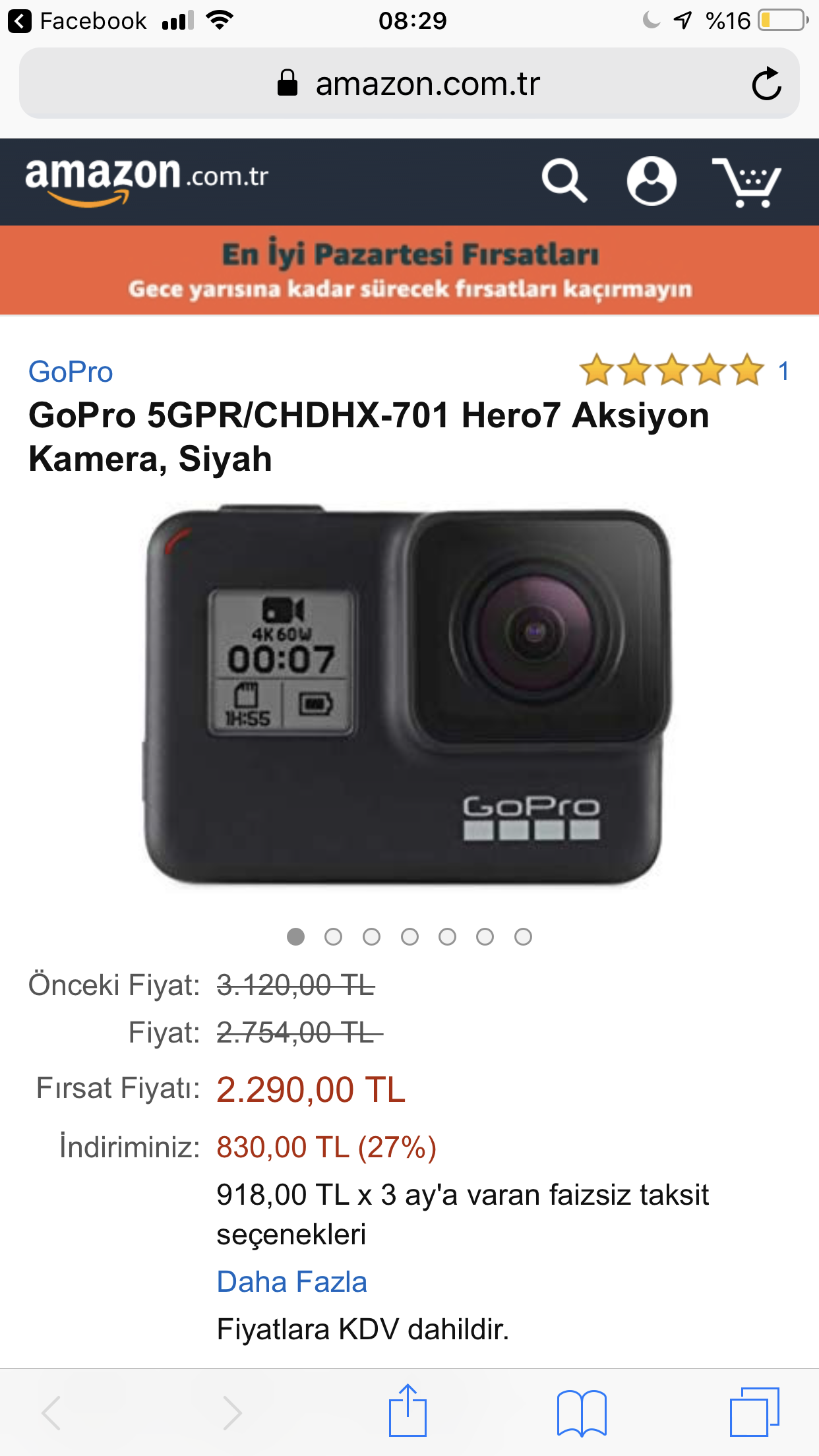 Amazon.com.tr Go Pro Hero 7 Black 2.290 TL » Sayfa 1 - 2