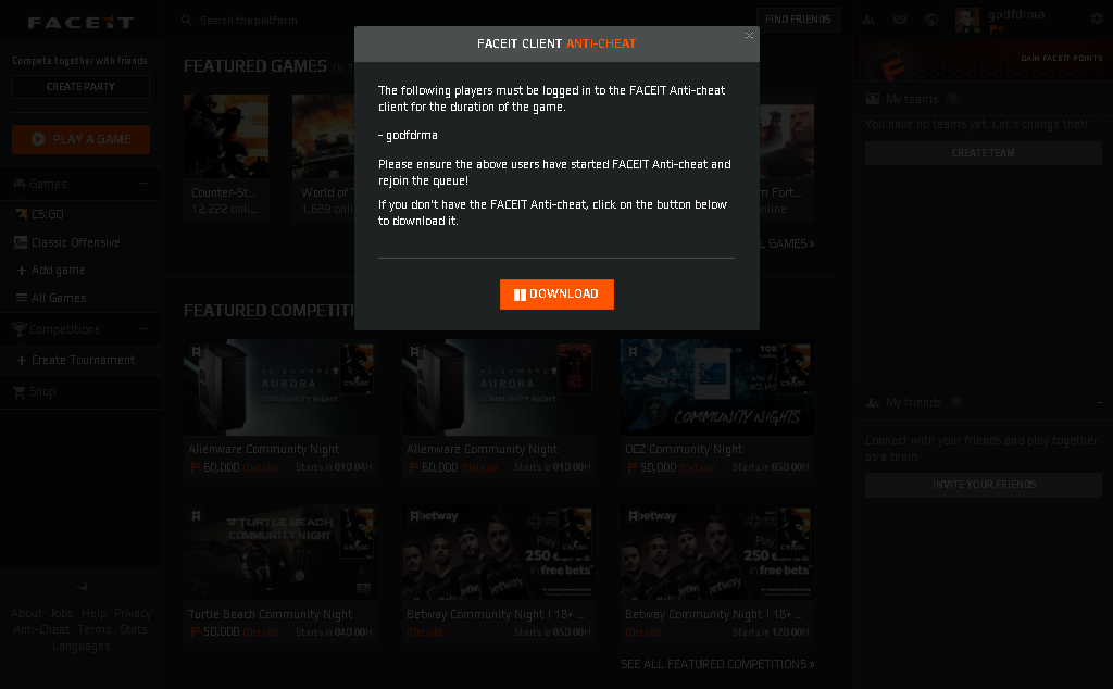 how to start faceit anti cheat