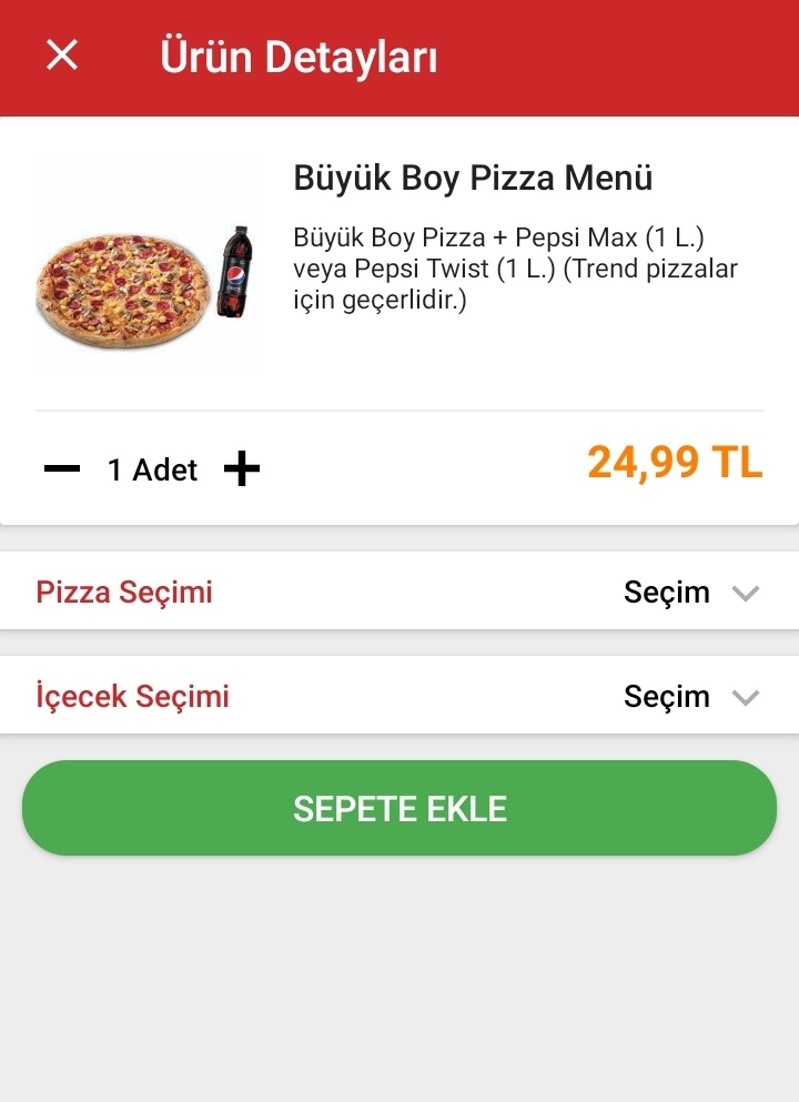 Pizza Hut (Yemeksepeti) Büyük boy + 1L.Pepsi 24.99TL » Sayfa 1 1
