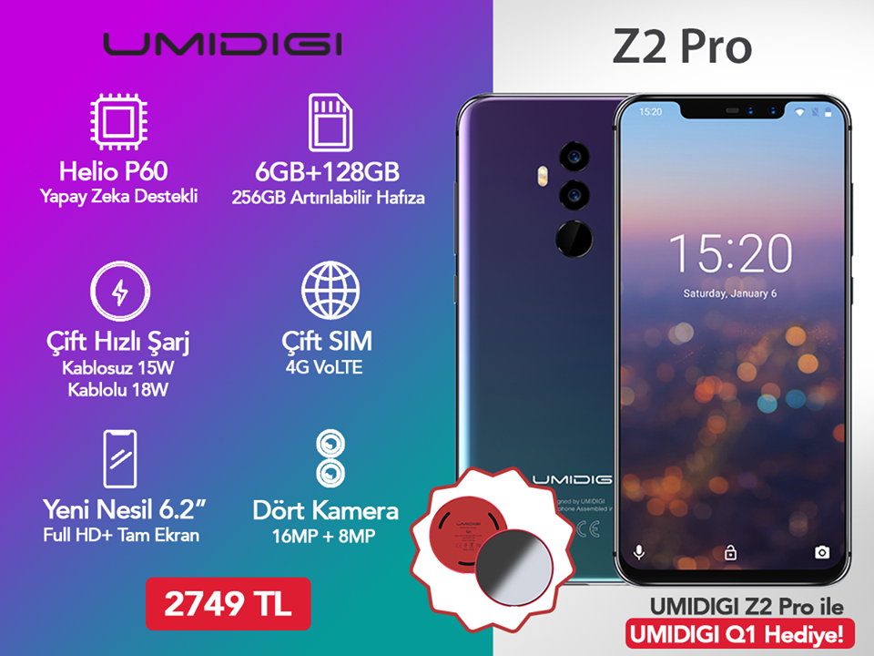 UMIDIGI Türkiye'de resmi satışa Z2 Pro, ONE Pro, A3 Pro ile başlamış.