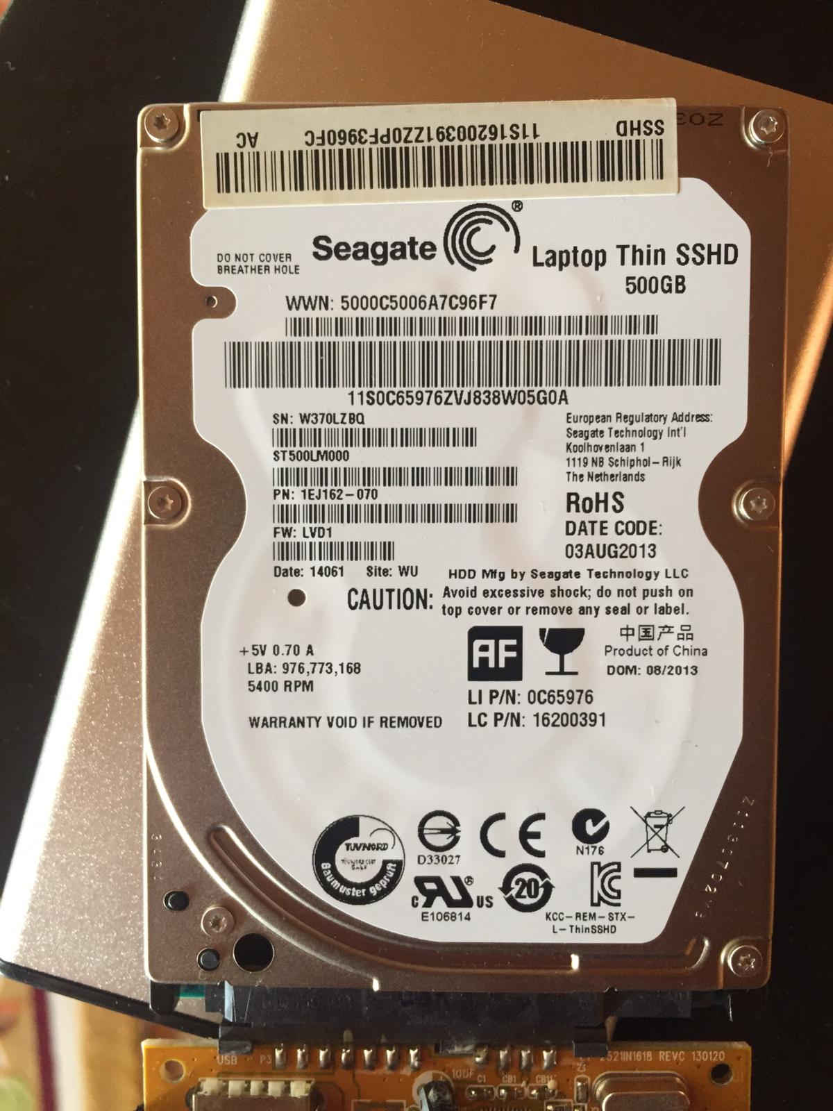 Seagate laptop thin sshd 500gb не определяется