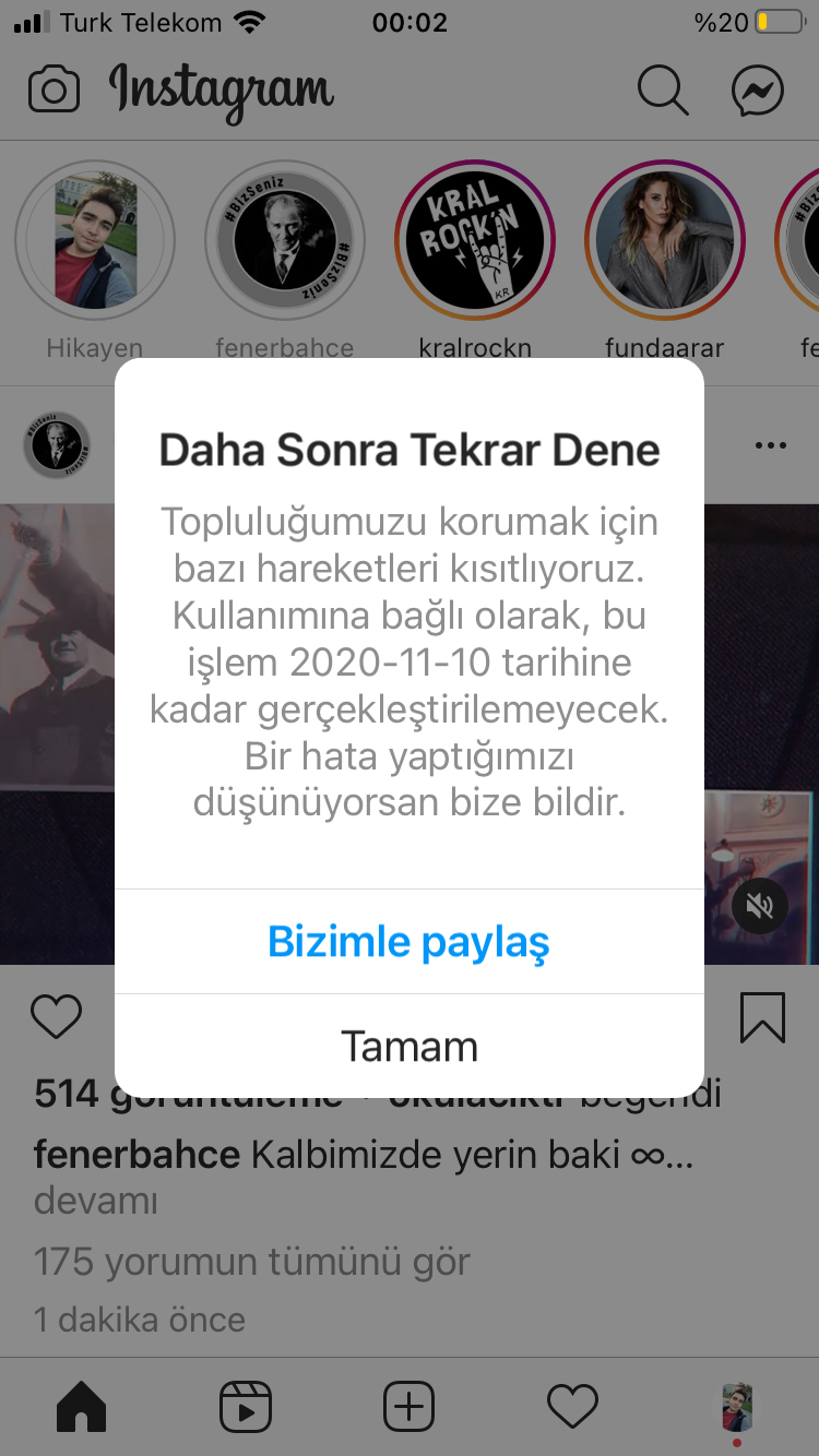 İnstagram hesabımı kullanamama problemi » Sayfa 1 - 1