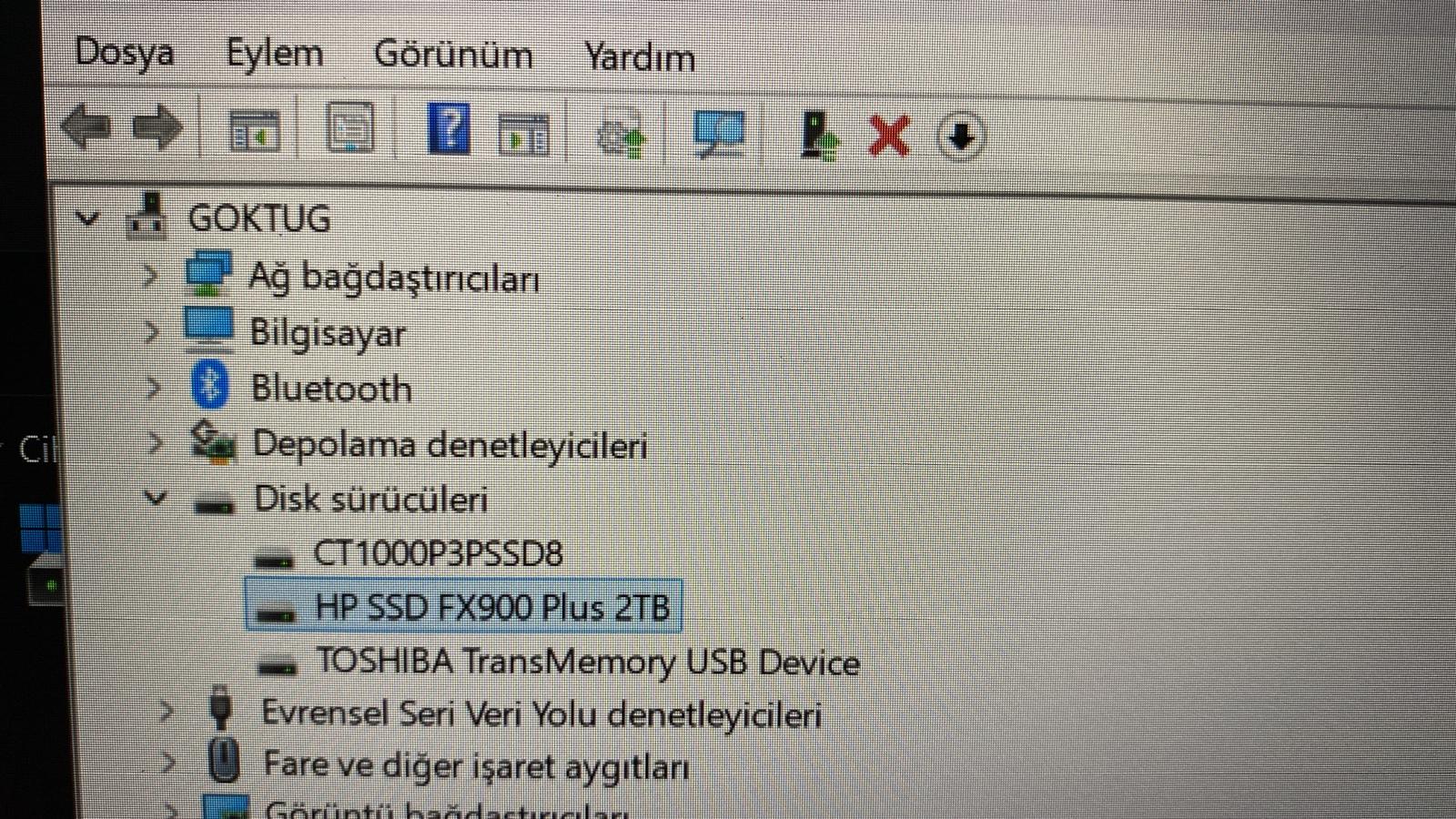 Format sonrası 2. SSD'm "D:" Gözükmüyor