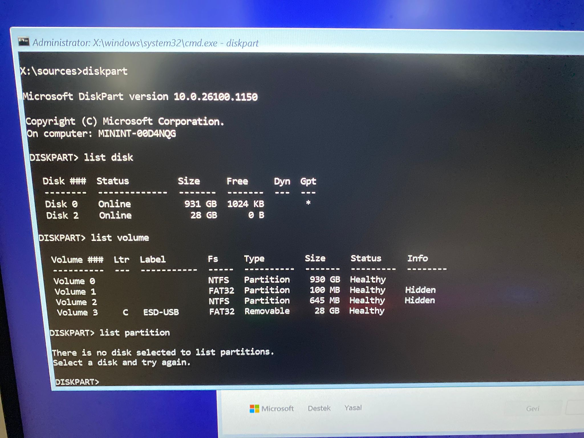 Format sonrası 2. SSD'm "D:" Gözükmüyor